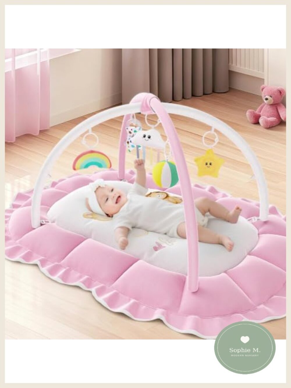 5 in 1 Baby Play Gym Tummy Time Mat Activity Center with 5 Sensory Toys